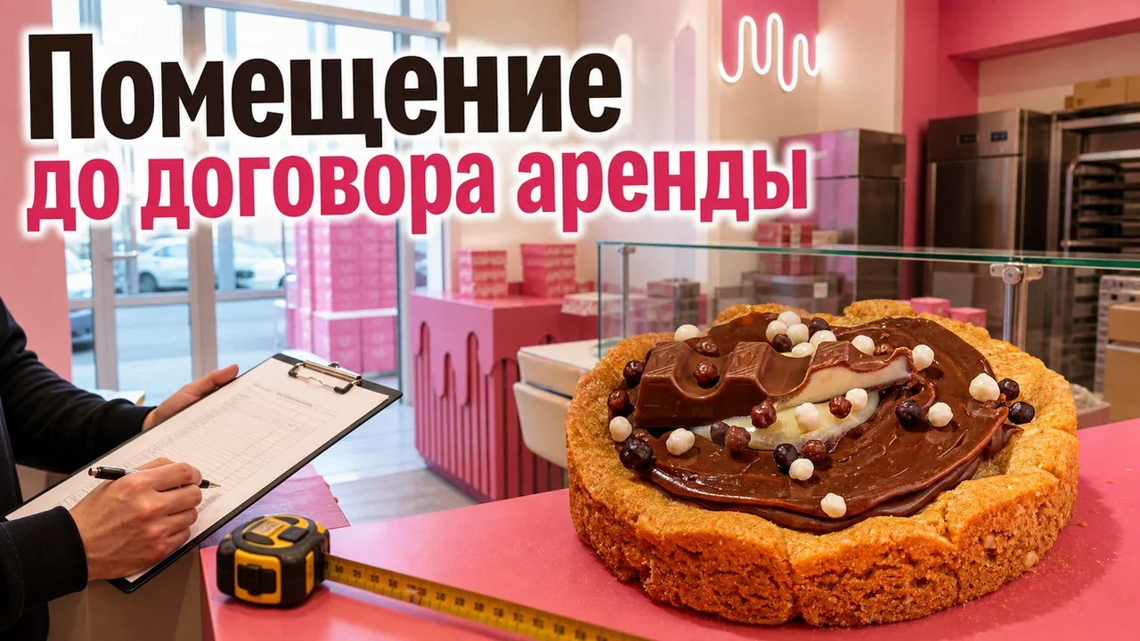 Предприниматель проверяет помещение для десертной точки с витриной кукисов