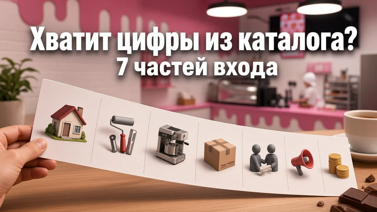 предприниматель сравнивает строку каталога с черновиком сметы запуска на столе